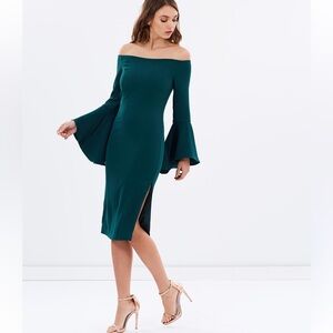 Bardot | US 6 | Solange Dark Green Teal Long Sleeve Dress - Bell Sleeve